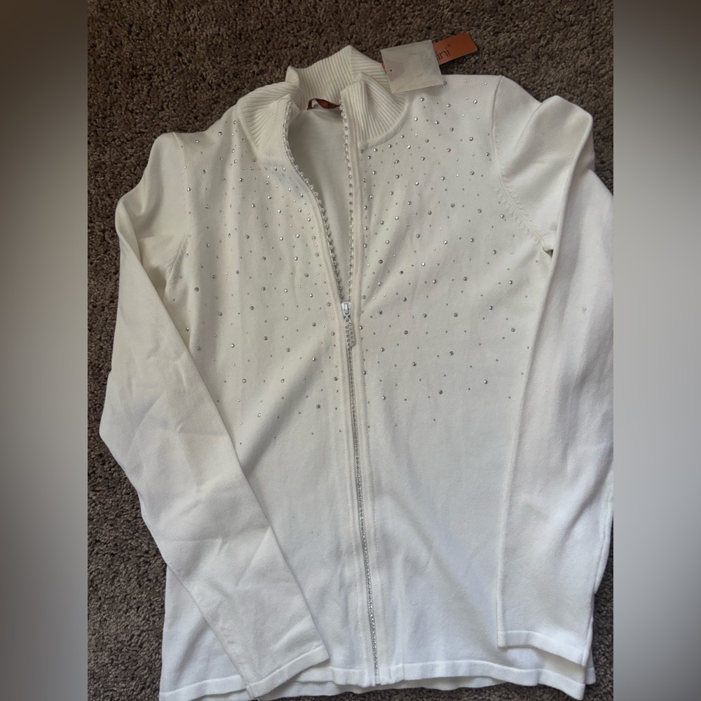 Elegant White Women's Jacket with Rhinestone Accents
